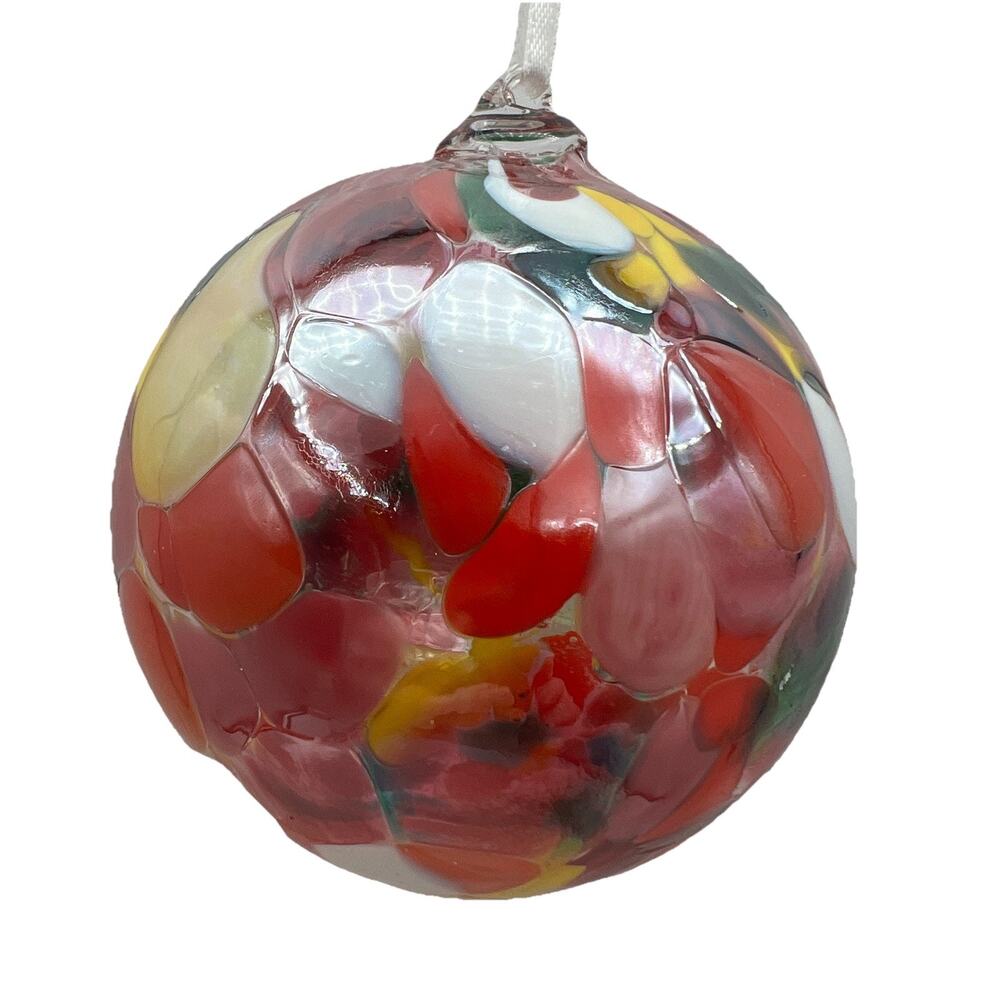 End of Day Hand Blown Art Glass Ball Christmas Ornament 3" Pink Orange Yellow